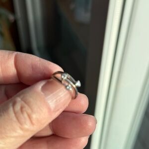 14k White Gold three diamond ring 5 3/4-6